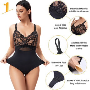 Mesh Lace Thongs Bodysuit Shapewear